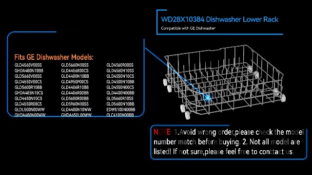 Image of UPGRADED WD28X10384 Lower Rack Compatible with GE Dishwasher Rack Parts,WD28X10384 WD28X10165 WD28X10309 WD28X10166 GLD4560V00SS GLD4500N10BB GE Dishwasher Bottom Rack Replacement Parts with Wheels
