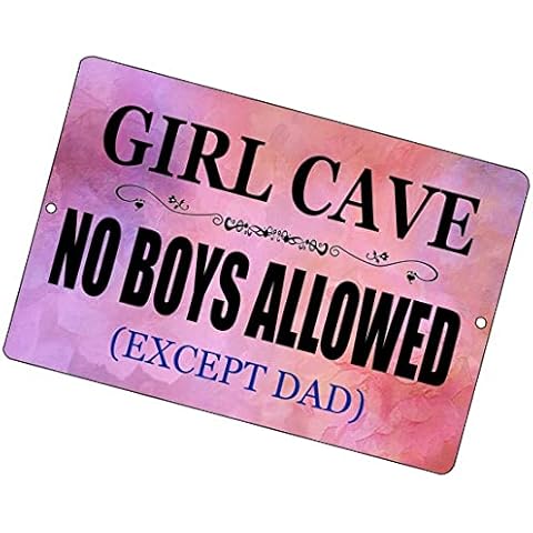 6"x8" Girl Cave Metal Sign Wall Decor, Pink No Boys Allowed, Bedroom Door, Novelty Cover