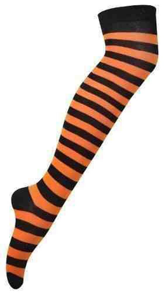 Crazy Chick Women's Orange & Black New Over Knee Long Horizontal Stripe Thigh High Striped Overknee Socks Orange/Black