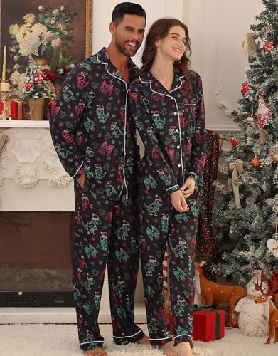 Christmas Couples Matching Pajamas Sets Women Men Xmas Pjs Button Down Sleepwear Long Sleeve Loungewear2