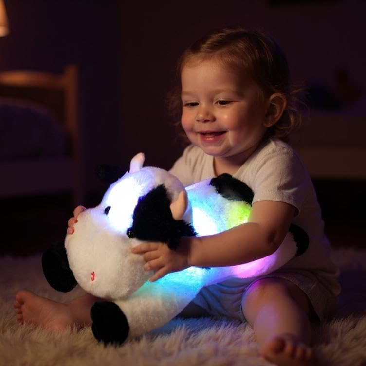 Cuteoy Glowing LED Cow Light-up Nightlight Toys Musical Plush Stuffed Animal Soft Singing Lullabies Birthday Christmas Plushies Gifts for Kids Boys Girls,15.5" - Image 3