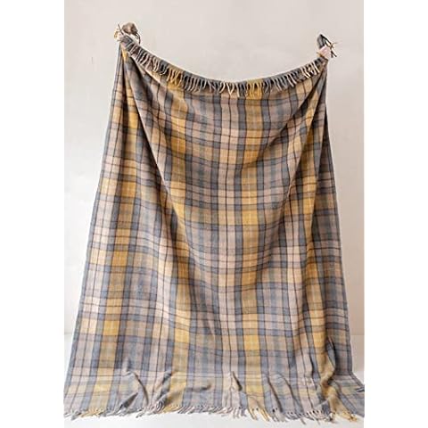 The Tartan Blanket Co. Recycled Wool King Size Blanket (69" x 98") - Buchanan Natural Tartan Cover