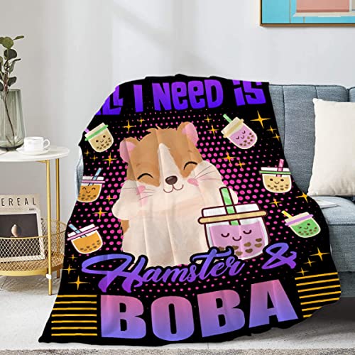 Homiehug All I Need is Hamster & Boba Soft Blanket Flannel Cozy Fuzzy Cute Animal Throws for Nap Bed Couch Home Decor Tapestries Plush Gifts Non-Shedding 50