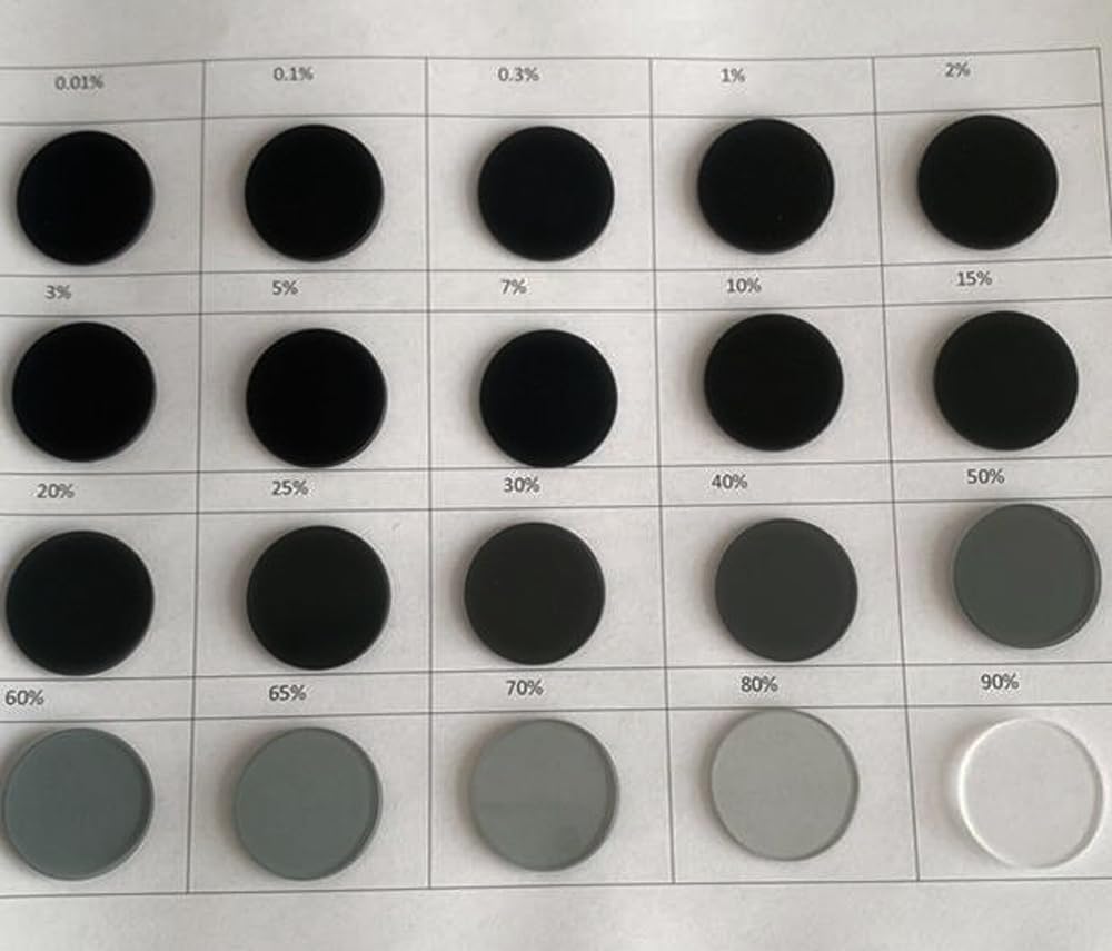 Hoja de vidrio de filtro óptico de densidad neutra de 1 pulgada de diámetro - Lente de filtro gris profesional, 25,4 mm de diámetro, 1 pieza(21 Pieces in 1 set)