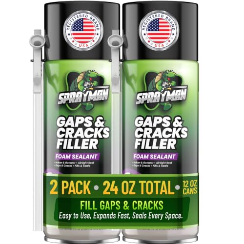 Sprayman Gaps and Cracks Filler Foam - Polyurethane Expanding Foam Sealant for Insulating Doors & Windows Waterproof & Paintable Straw Use - 12oz 2 Pack