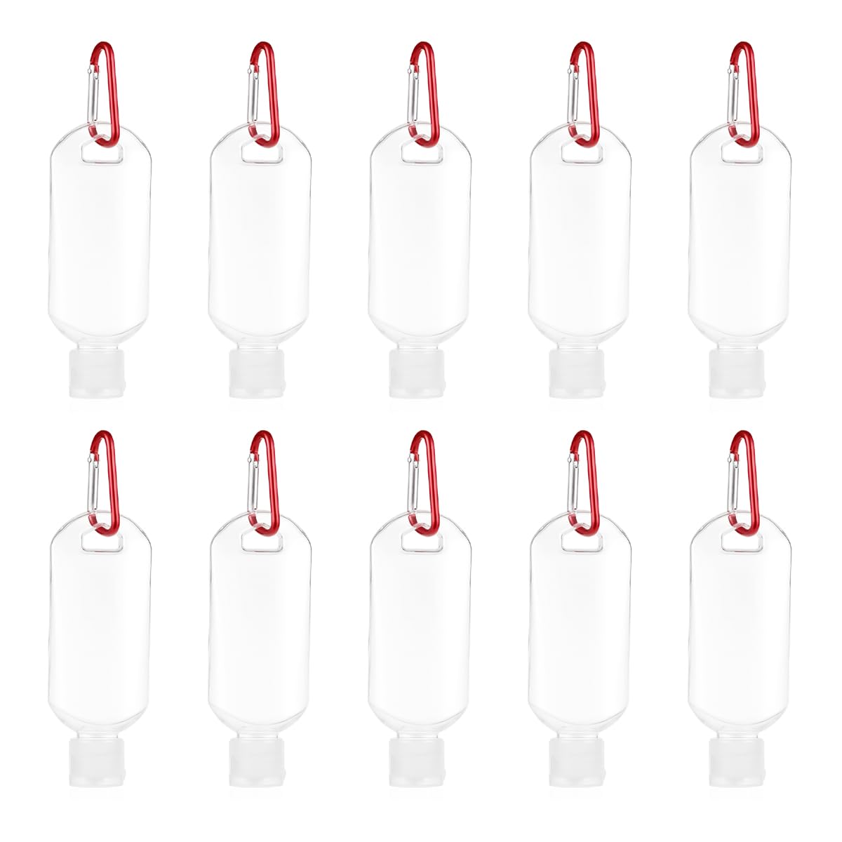 10 botellas de desinfectante de manos de 60 ml con llavero, portátiles, a prueba de fugas, de plástico, con tapa abatible para uso en el hogar, la oficina y exteriores.