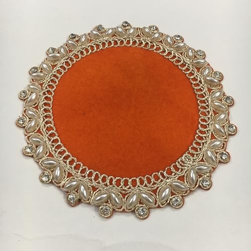 Image of Velvet Pooja Aasan for God Idol | Decorative Chowki Cloth | 4x4 Inch Round & Square Aasan for Mandir, Ganesha, Lakshmi, Pooja Decoration