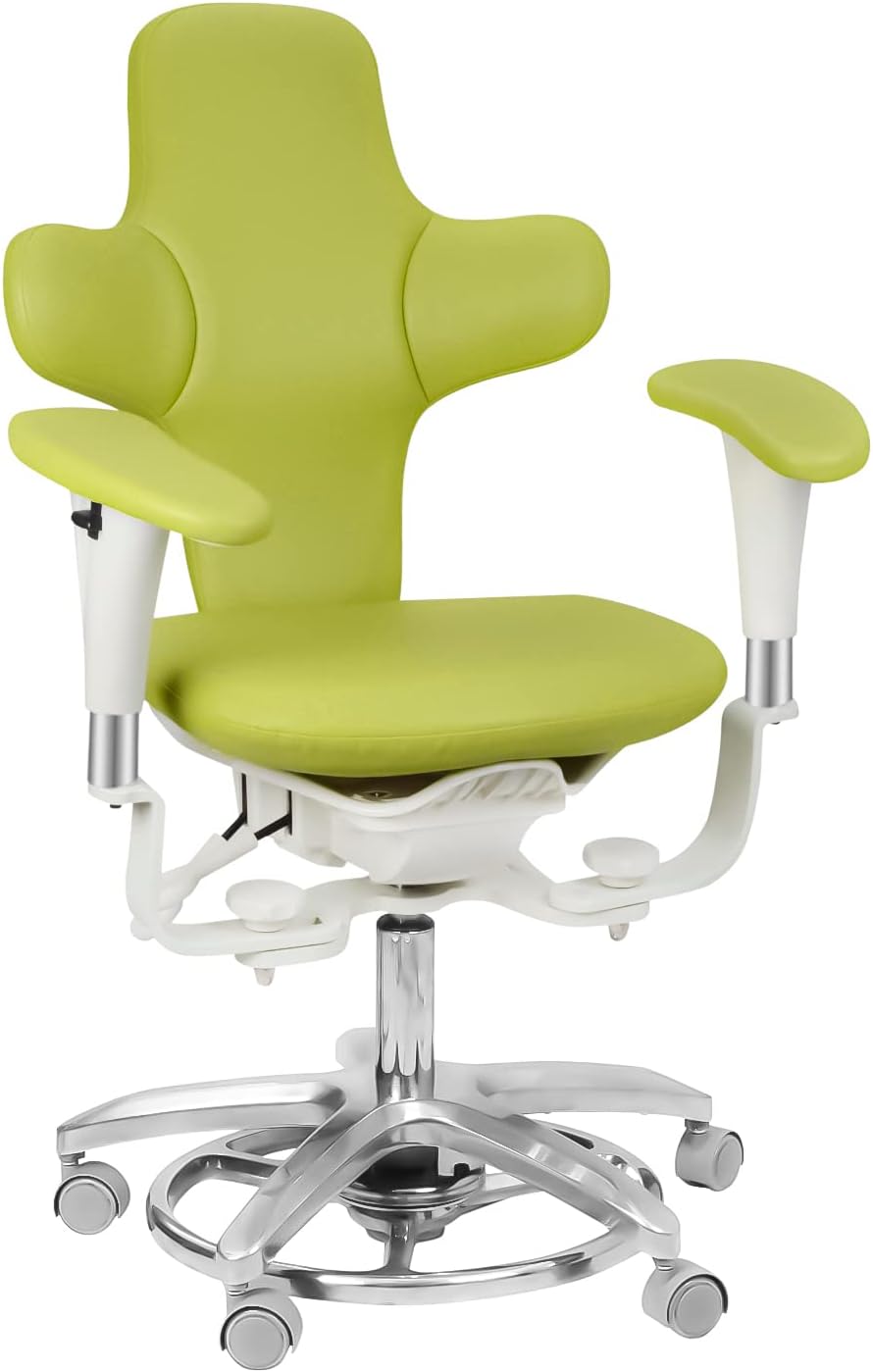 EustomA Mobile Adjustable Ergonomic Microscope Stool Chair Imported PU Leather Dynamic Seat System Salon Use Green QY-MDS-E3