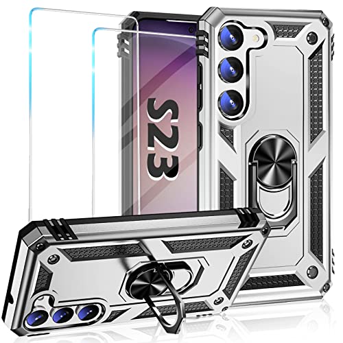 Image of Vaki Cases for Samsung Galaxy S23 Case with Screen Protector [Military Grade Drop] Heavy Duty Rugged Shockproof Protective Cover for Samsung Galaxy S23 5G Phone Case with Ring Kickstand Silver