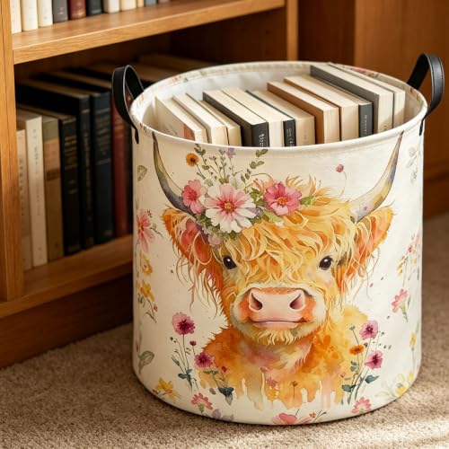 Image of 19.7 inch Laundry Basket,Dirty Clothes Hamper,Waterproof Storage Bin,Room Decor(Yellow Calf)