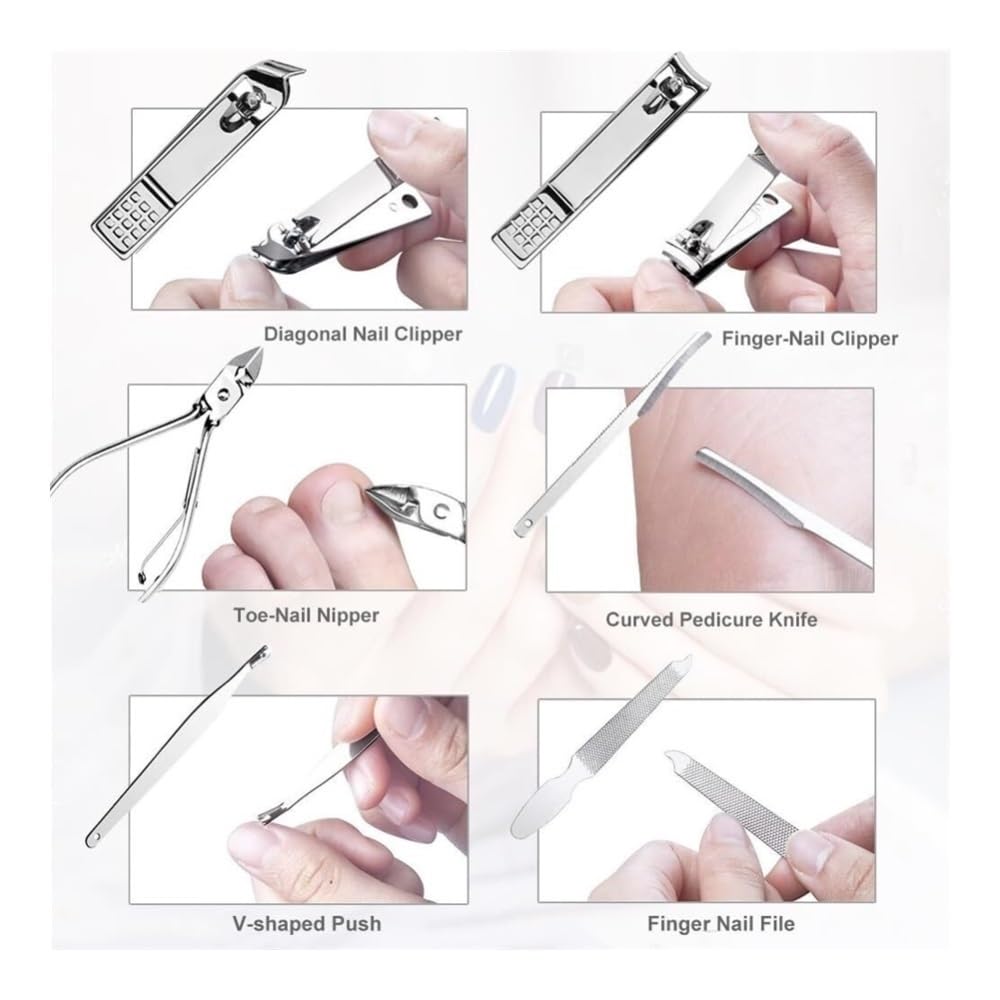 Cortaúñas, Set de manicura Profesional 18 en 1, Kit de Cuidado de uñas de Acero Inoxidable con Estuche de Viaje, Beige