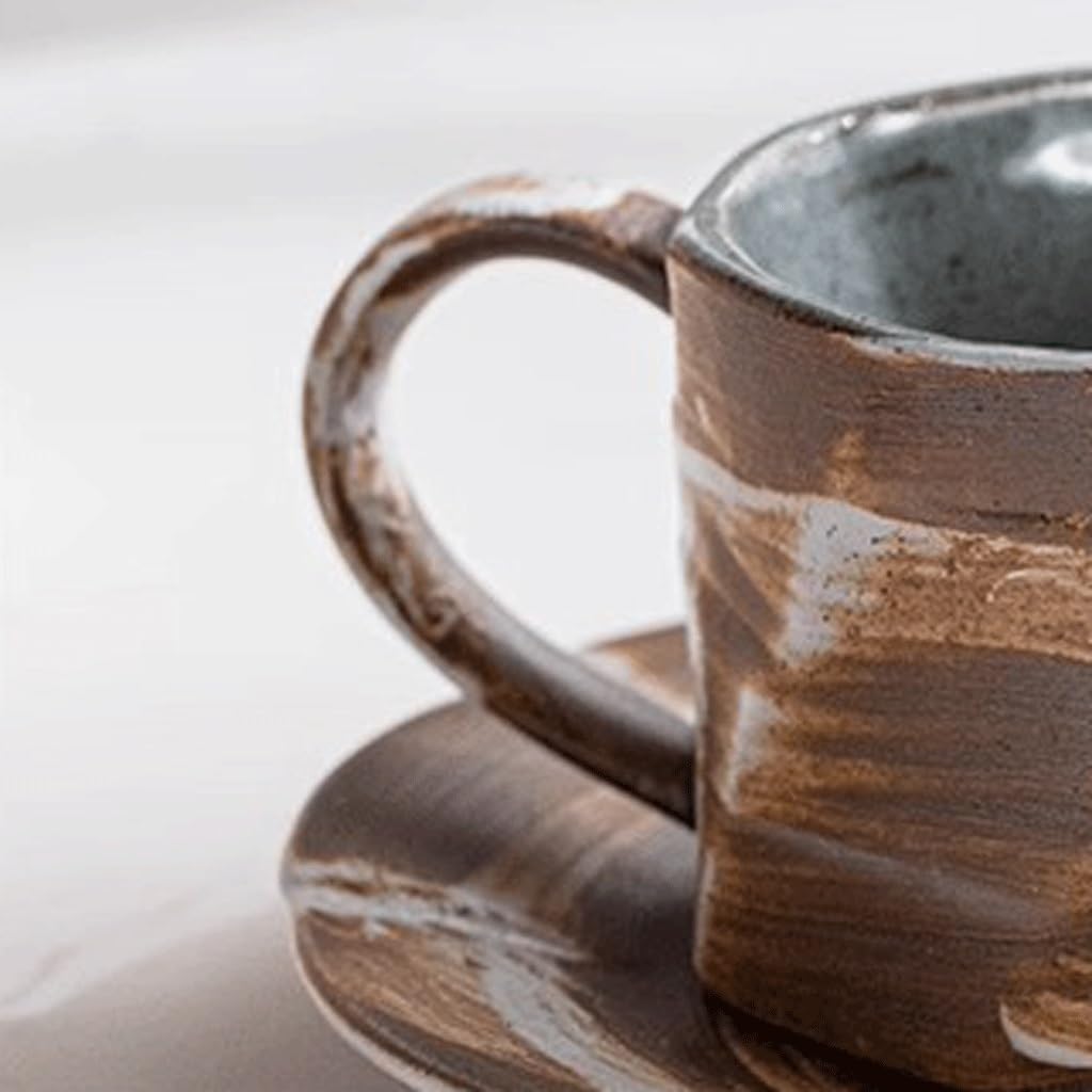 ENGENDER Tazas Cafe Taza De Café Hecha A Mano Gres, Creativa Té La Tarde Y Platillo Cerámica Mug Cups(3)