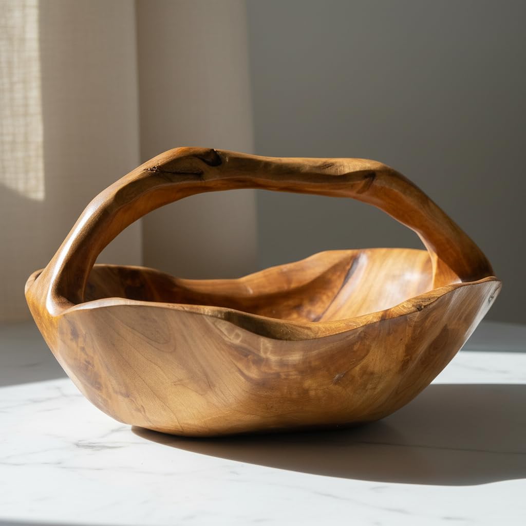 Cedar Wood Basket 10.2" x 11.5" Natural Brown Solid Wooden Accents Storage Basket Side Table Living Room Handmade Decorative Holder Fruits Breads Candy Display Kitchen Home Christmas Decor