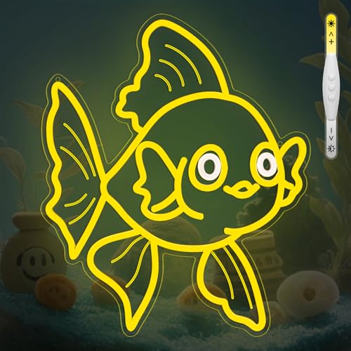 Image of Neon Sign for Bedroom, USB Goldfish Ocean Neon Light Signs for Wall Decor Dimmable LED Marine Decor Gift for Man Cave /Classroom /Angler with Hanging Kit (Goldfish)