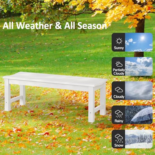 Image of Outdoor Bench Set of 2, 2-Person Patio Backless Benches, HIPS Weatherproof Garden Bench that Never Rot and Fade, Suit for Backyard, Church, Patio, Deck and Entryway (White)