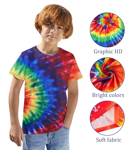 Image of Boys Tie Dye Shirt Size 4-14 Hippies Senior Rainbow Tees T Shirts for Kids | Tees T shirts for Kids