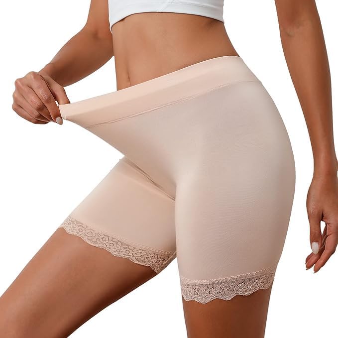 Lace Slip Shorts for Under Dresses Women Smooth Anti-Chafing Boyshorts Seamless Underwear Safety Shorts - 1 Pack-image-2