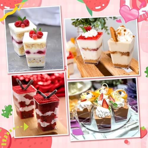 Zeawavsl 50 Stück Desserttasse mit 50 Stück Löffeln, 5OZ/160ML Plastik Desserttasse, Klare Dessertschalen, Dessertschalen Wiederverwendbar, für Mousse Pudding Eiscreme Dessert Party Picknick