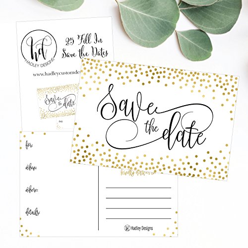 25 Elegant Gold Dots Save The Date Cards For Wedding, Engagement, Anniversary, Baby Shower, Birthday Party, Save The Dates Postcard Invitations Simple Black And White Blank Event Announcements … #TOP4