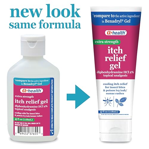 A+Health Extra Strength Itch Relief Gel, Diphenhydramine HCl 2% Topical Analgesic, Relives Itching and Pain for Bug Bites, Rashes, Poison Ivy, Oak Sumac, Made in USA, 4 Ounces