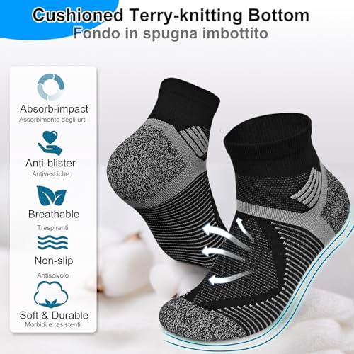 Hiking Socks Men Anti blister Women Walking Sock Breathable Ankle Support Compression Cotton Cushioned Quarter Sports Socks Trekking Running Cycling Summer Lightweight 6-9 Black M 3P3