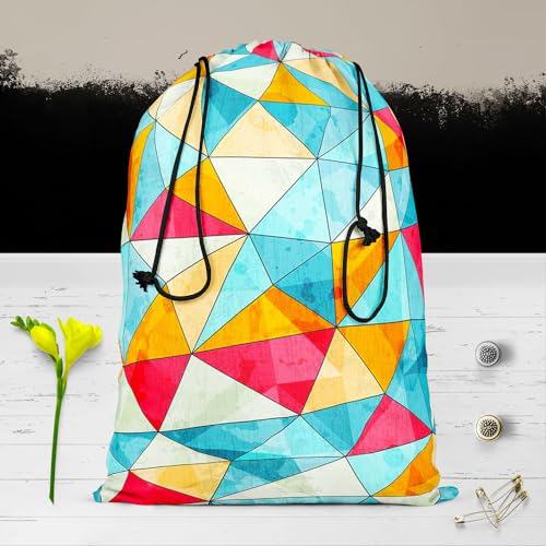 Image of ArtzFolio Vintage Triangles | Reusable Sack Bag | Bag for Gym, Storage, Vegetable & Travel