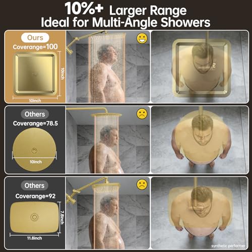 Image of Veken All Metal 10 inch Shower Head with Handheld, Luxurious Square Double Rain Shower Heads with Spray Combo, Dual High Pressure Detachable Rainfall Showerhead with Extension Arm, Long Hose,Brushed Gold