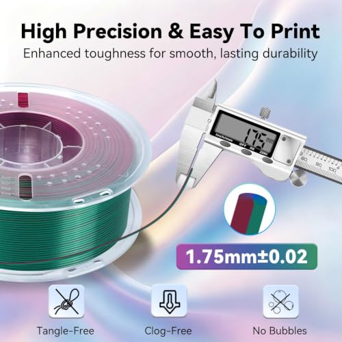 Image of Kingroon PLA Filament, Multicolor Silk PLA Filament, Tri Color 3D Printer Filament, 1.75 mm, Dimensional Accuracy + /- 0.03 mm, 1kg Spool(2.2lbs), Red Blue Green