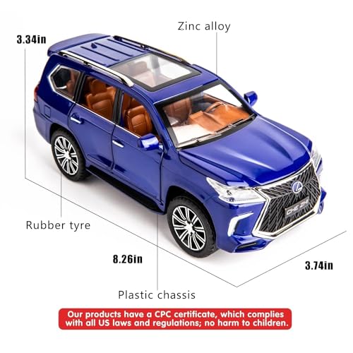 Image of Invite Enterprise Alloy Metal Pull Back Die-Cast Car 1:24 Big Lexus Lx570 Diecast Metal Pullback Toy Car With Openable Doors, Light Music Boys Gifts Toys For Kids(1:24 Lx570 - Blue)