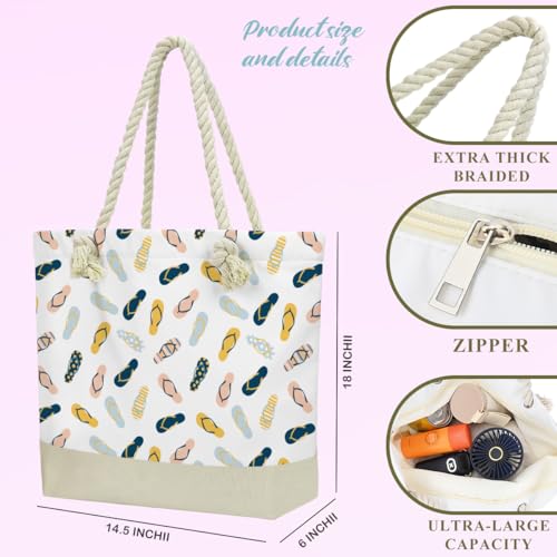 BELLOWDEER Beach Bags for Women, Wet Bag Cosmetic Bag, Pool Waterproof Shoulder Tote Bags, Pocket Zipper Summer Travel Essentials, Gifts for Women Birthday - Flip Flops (2-Piece Set)2