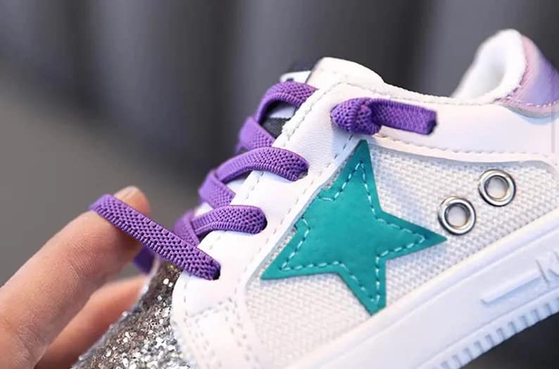 Baby Girls Shoes, Glitter Star Sneakers with Pink & Purples Laces Back to School Shoes| Ages 2-5 y/o3