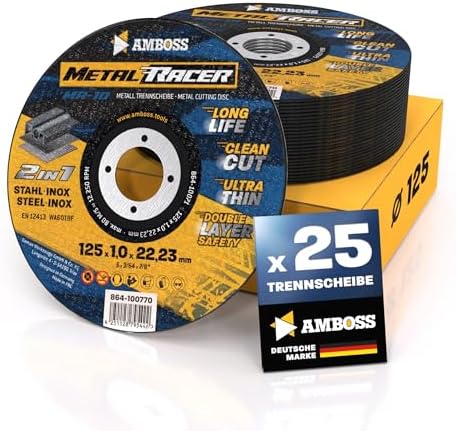 25x Trennscheibe Metall 125 x 1,0 mm - dünne Flexscheiben für Stahl | Metal Racer by AMBOSS WERKZEUGE ist geeignet für Stahl & Edelstahl, Stahl/Inox Trennscheibe 125 passend für Wi