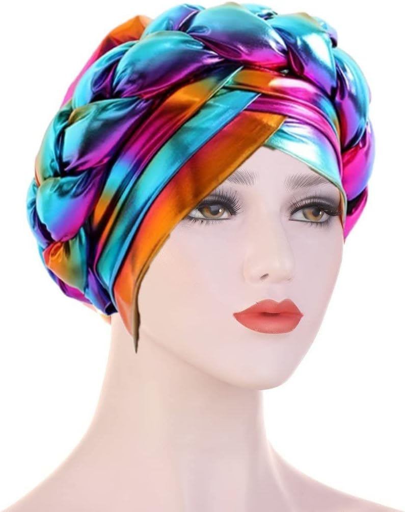 女性用アフリカンターバンハット ポリエステルヘッドラップ ツイストブレイドヘアカバー 結ばれたヘッドスカーフ ビーニー グリーン