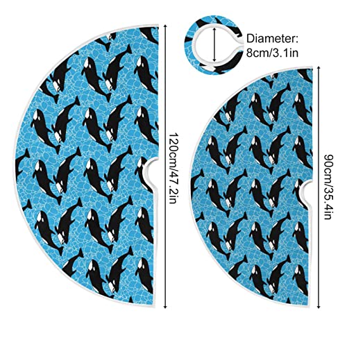 Orca Killer Whale Christmas Tree Skirt 35.4/47.2 Inch Large, Double Layer, With Felt Fabric Lining, Tree Mat For Xmas Holiday Party Decoration #TOP1