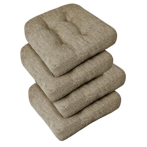 downluxe Chair Cushions for Dining Chairs 4 Pack, Tufted Indoor Chair Pads with Non-Slip Bottom, U-Shaped Kitchen Chair Cushions, 17