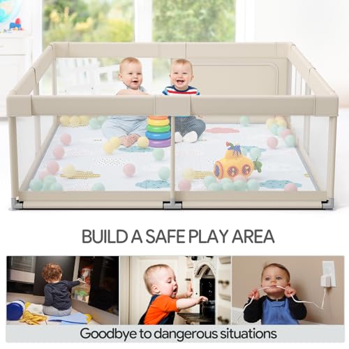 Image of Fodoss Baby Playpen with Mat - 59x59in Playpen for Babies and Toddlers, Kids Play Pen, Extra Large Baby Play Pen, Big Playard for Infants