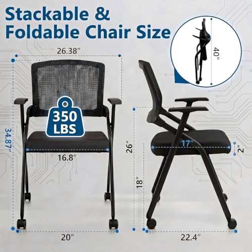 Image of 40 Pack Folding Office Chair on Wheels, Heavy Duty Conference Room Chair