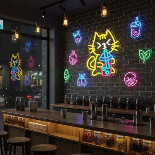 Panneau lumineux néon LED chat jaune déco murale USB - 8