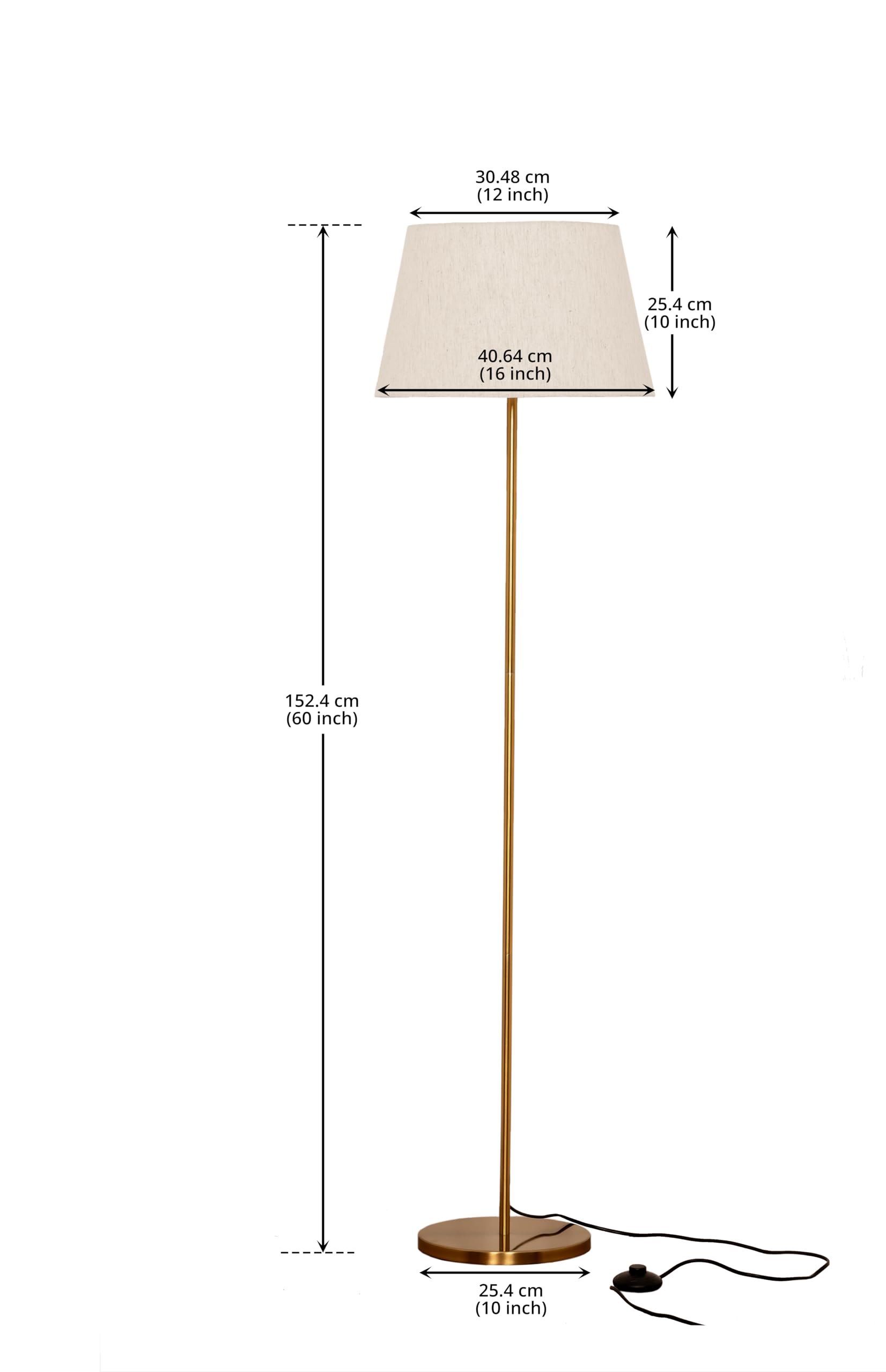 Divine Trends Floor Lamp LED, Incandescent Standing Modern Antique Brass Finish 5Ft Height with 16 Inches Off White Lampshade for Living Room Corner, Home, Hotel, Office Pack of 1 - Led Bulb Included 2