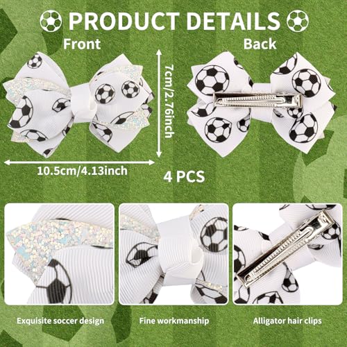 CUBACO 4 Pcs Soccer Bow Hair Clips 4 Inch Sports Hair Bow Soccer Grosgrain Ribbon Bows Hair Accessories for Girl Player School Team Football Birthday Party miniatura 3