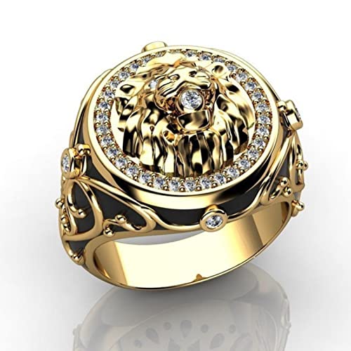 MAYIYAHO Mâle Pierre Noire Lion Tête Punk Anneaux pour Femmes Hommes Bijoux Animaux Rétro Mode Or Jaune Couleur Hip Hop Bague de Fiançailles Cadeaux