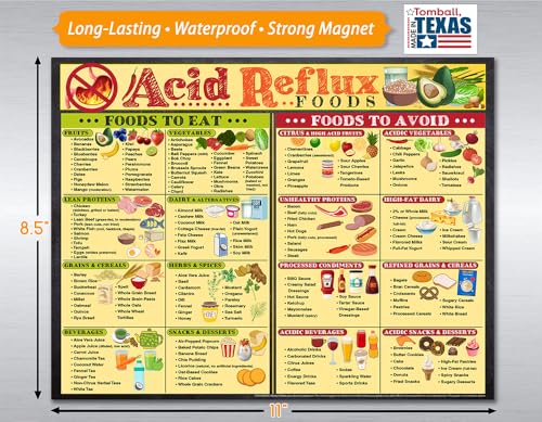 Image of Magnetic Acid Reflux & GERD Diet Chart - GERD Food List, Foods to Eat & Avoid, Low Acid & Heartburn Relief - 8.5x11 Kitchen Fridge Magnet & Reflux Diet Chart (Pack of 2)