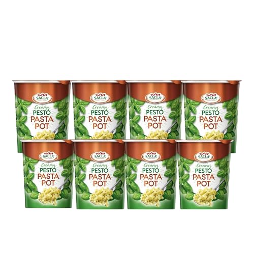 Sacla Italian Instant Pasta Pot - Ready in 5 Minutes Quick and Delicious with Perfectly-Cooked Tagliatelle in a Pasta Sauce - Convenient Lunch Made in Italy Creamy Pesto (Pack of 8)