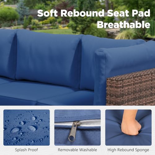 Image of LHBcraft 7-Piece Wicker Patio Sectional Furniture Set, Outdoor Sectional Patio Sofa with Coffee Table, All-Weather Balcony Outside Furniture for Garden