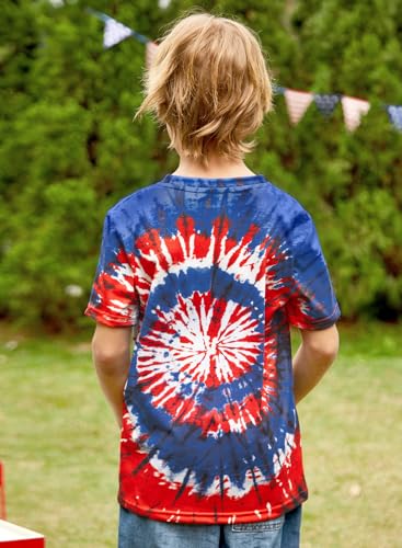 Image of BesserBay Unisex Kids 4th of July American Flag Tee Tie Dye Patriotic Short Sleeve Shirt 6-14 Years
