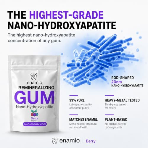Image of Enamio Berry Remineralizing Gum, Sugar Free Xylitol Gum with Nano Hydroxyapatite, Supports Fresh Breath and Oral Health, Chicle Tree Sap Base, Made in USA, No Sucralose or Aspartame, 2 Pack