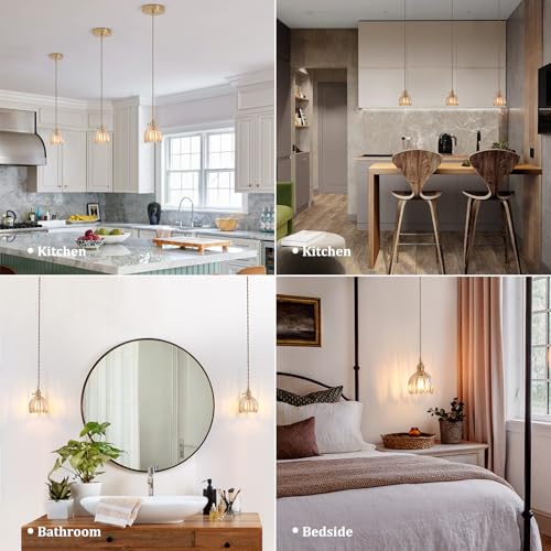 Image of Shenmoyl Pendant Light with Amber Tulip Glass Lmapshade, Brass Vintage Pendant Light Adjustable Hanging Light for Kitchen Island Dining Room Hallway