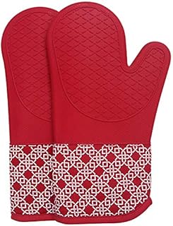 Oven Gloves Heat Resistant Silicone Shell Kitchen for 500 Degrees with waterproof, Set of 2 Oven Mitts with cotton lining for BBQ Cooking set Baking Grilling Black