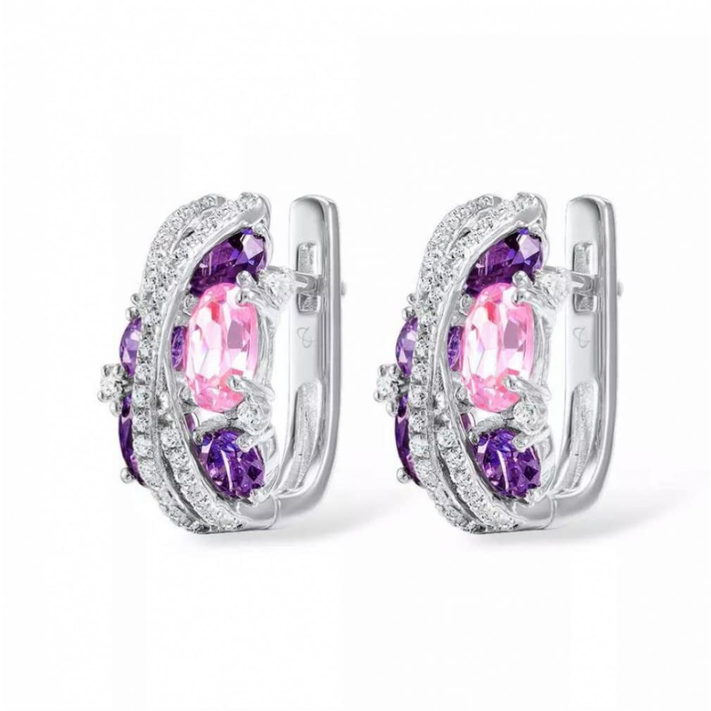 925 Silber Schmuck Set für Damen Funkelnde Lila Amethyst Rosa Zirkonia Ohrringe Ring Set Edlen Schmuck