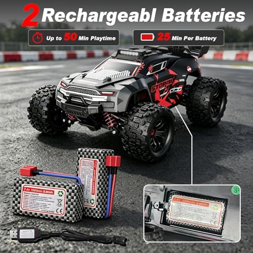 Image of KGF 1:18 Scale All Terrain RC Cars for Adults,High Speed Remote Control Car | Fast RC Cars for Boys Age 8-1,2.4GHz 4WD Off Road Monster Truck, 4X4 Fast Drift Wheel RC Truck with 2 Rechargeable Batteries